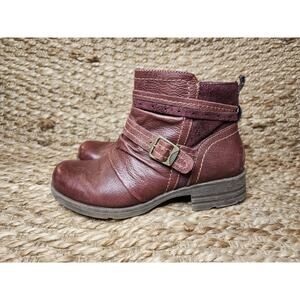 Earth Origins Randi Roland Red Leather Ankle Moto Boots Bootie Womens 7.5 Wide